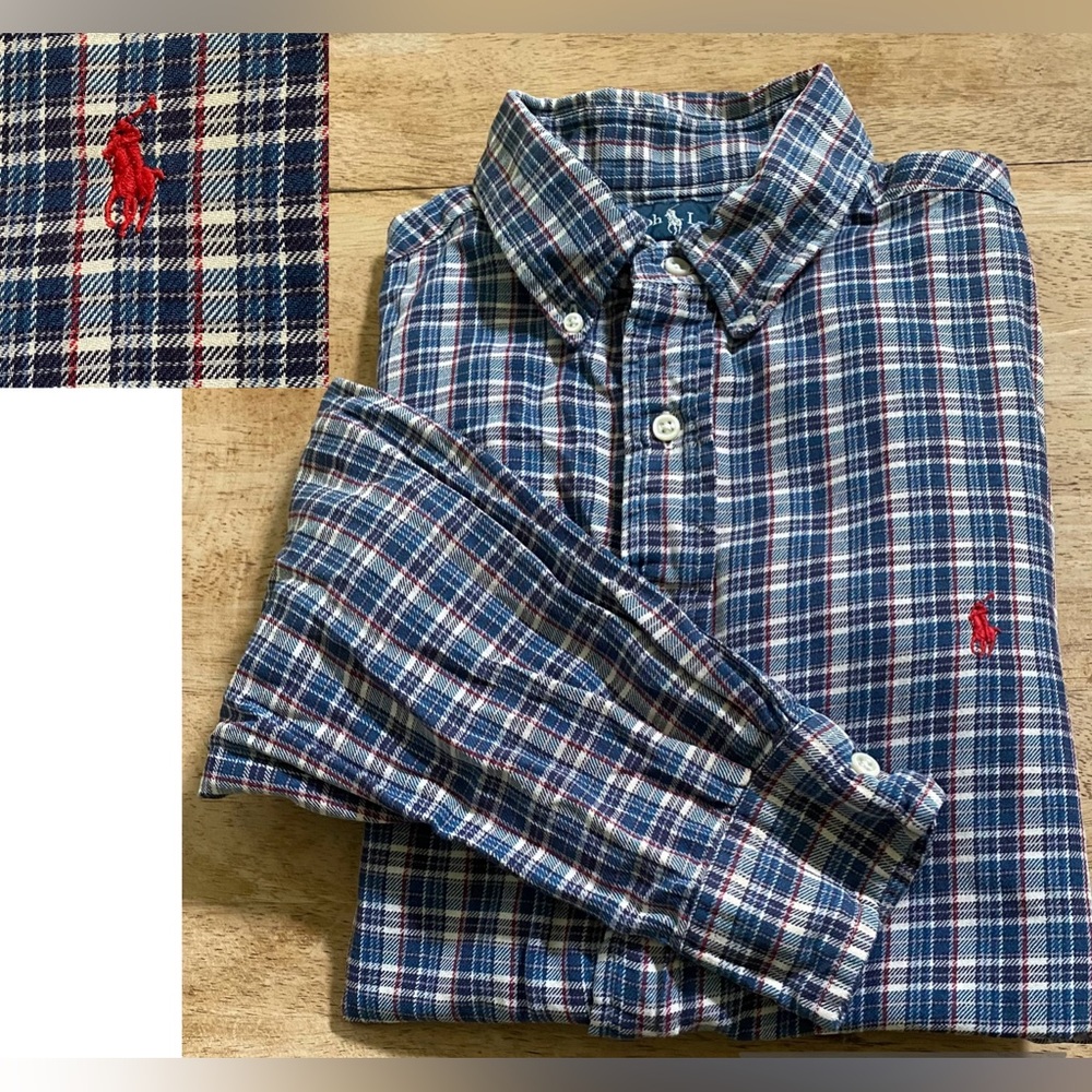 Ralph Lauren Classic‎ Fit Men’s Sz L Navy/Red Plaid Oxford Shirt
